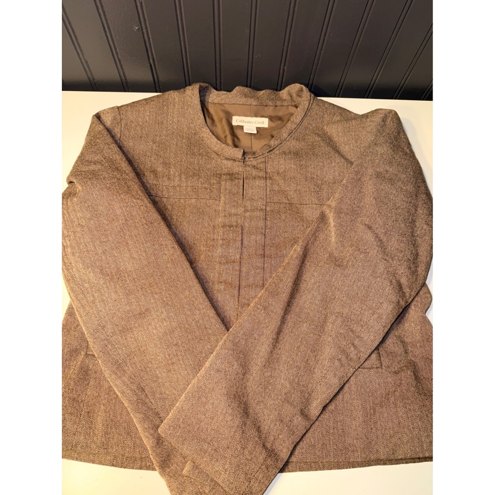 COLDWATER CREEK Brown Herringbone Lightweight Cropped Dress Jacket (s6-8)